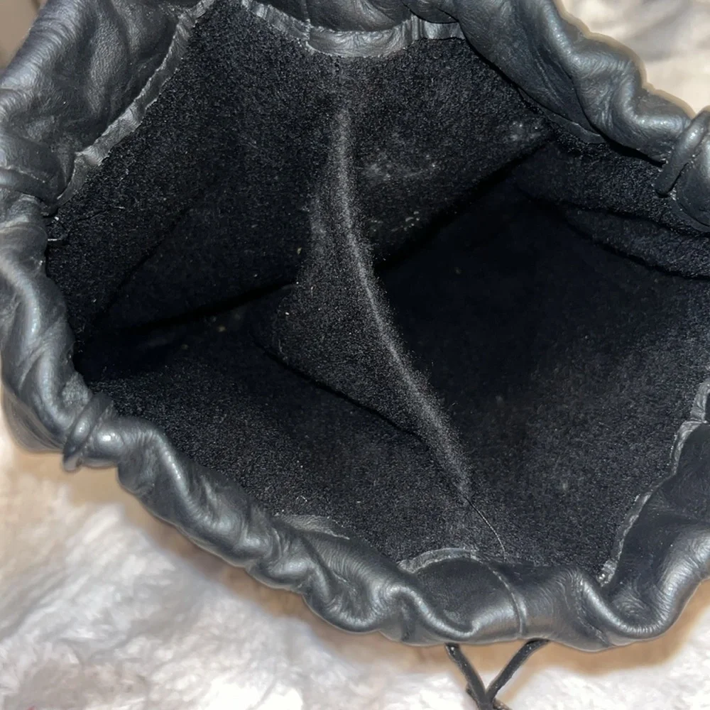 Black Leather Vintage Two Section Golf Shoe Storage Drawstring Travel Bag